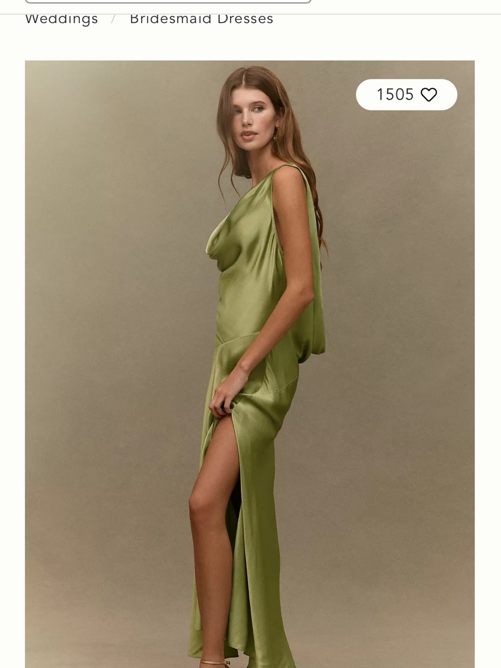 BHLDN Olive Green Satin Cowl Neck Maxi Dress - Picture 3 of 13